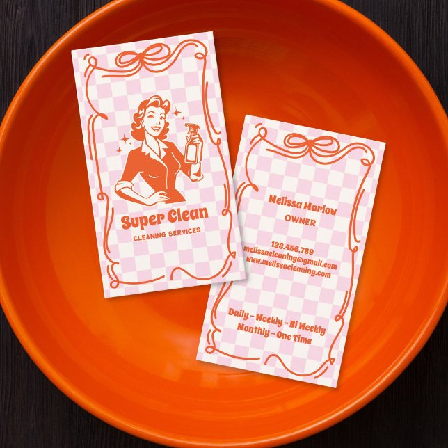 Retro Unique Maid House Cleaning Services Business Card (Retro Unique Maid House Cleaning Services Business Card)