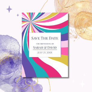 Retro Unique Waves Pink Save the Date Invitation