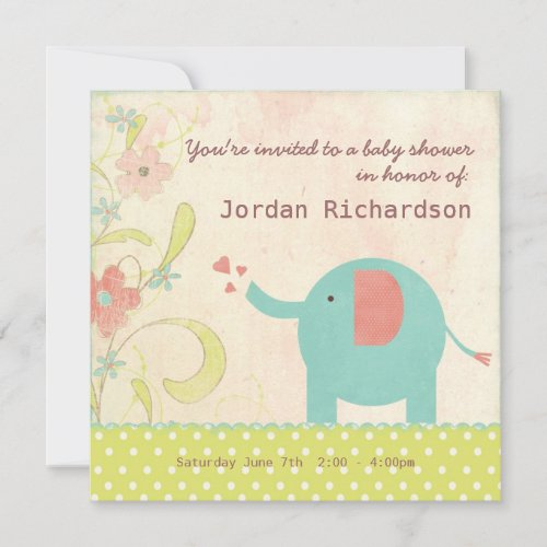 Retro Unisex Elephant Baby Shower Custom Invitation