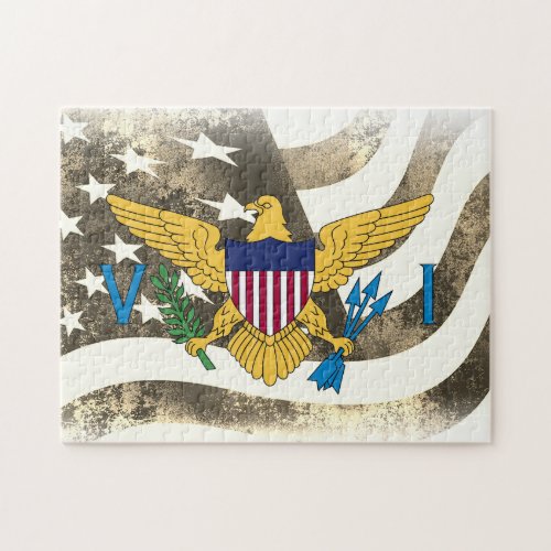 Retro United States and Virgin Islands Flag USVI Jigsaw Puzzle