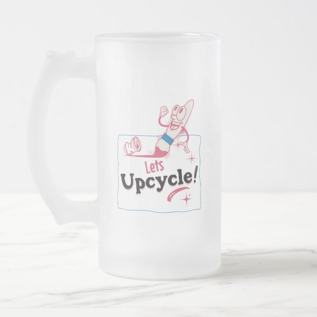 Retro Upcycle Frosted Glass Beer Mug (Left)