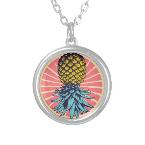 Retro upside down pineapple silver plated necklace