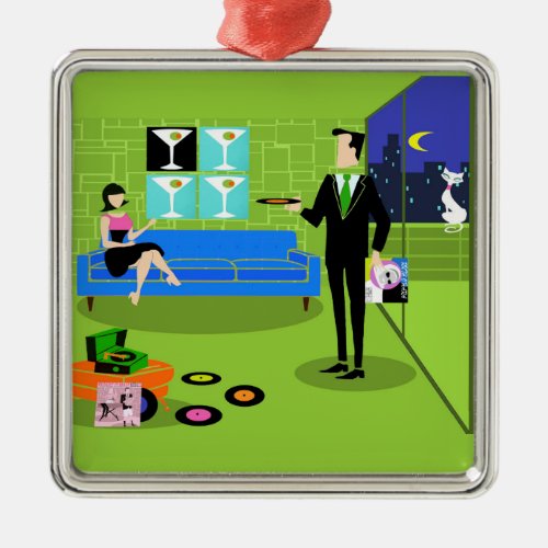 Retro Urban Cartoon Couple Christmas Ornament