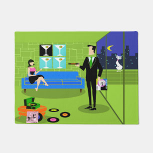Retro Urban Cartoon Couple Door Mat