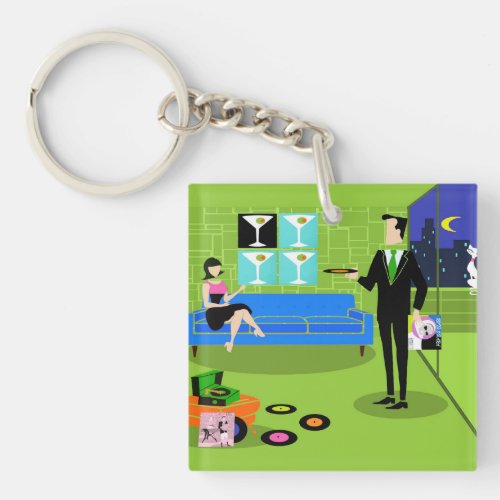 Retro Urban Cartoon Couple Keychain