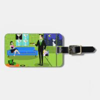 Retro Urban Cartoon Couple Luggage Tag