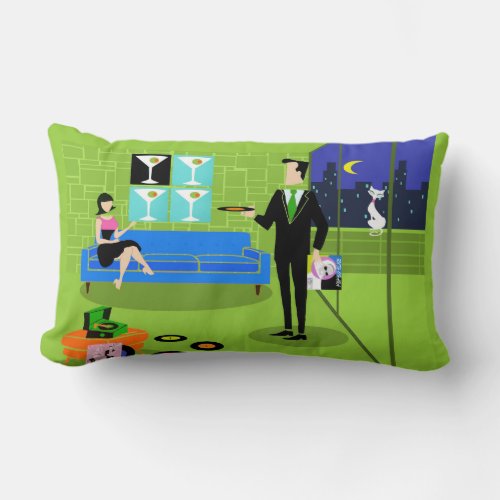Retro Urban Cartoon Couple Lumbar Pillow