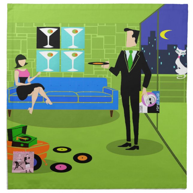 Retro Urban Cartoon Couple Napkins (Front)