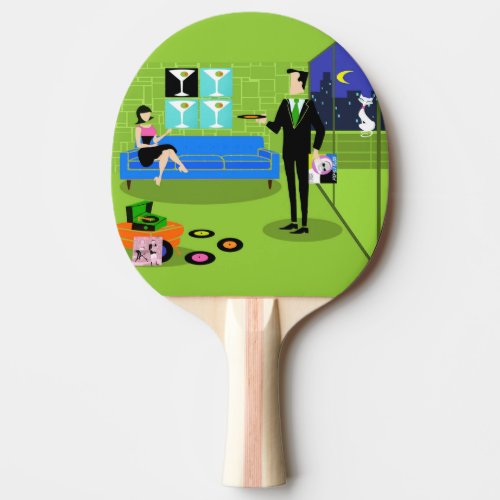 Retro Urban Cartoon Couple Ping Pong Paddle