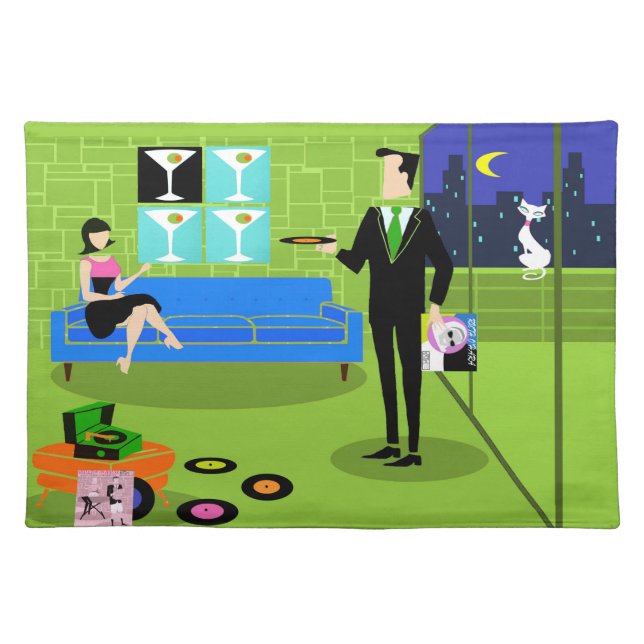 Retro Urban Cartoon Couple Placemat (Front)
