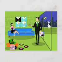 Retro Urban Cartoon Couple Postcard