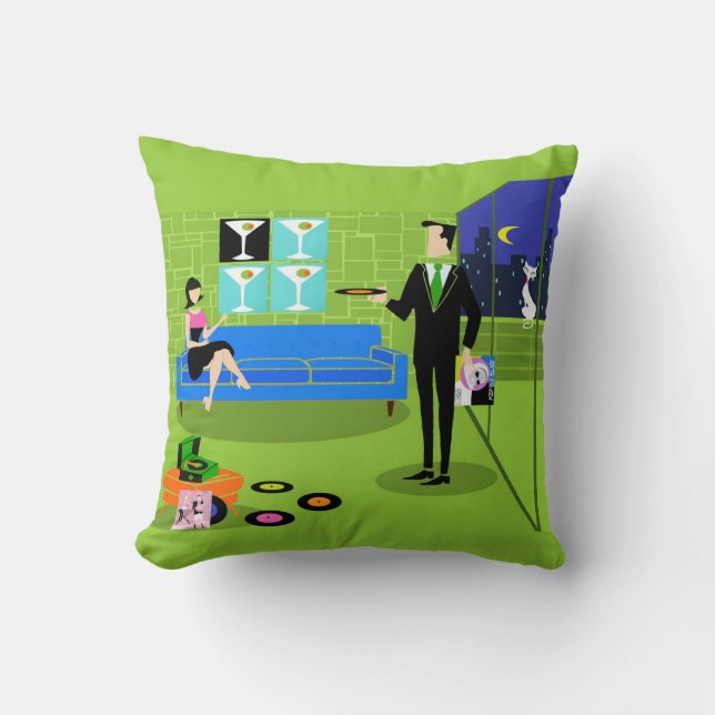 Retro Urban Cartoon Couple Throw Pillow (Front)