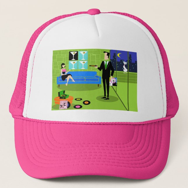 Retro Urban Cartoon Couple Trucker Hat (Front)
