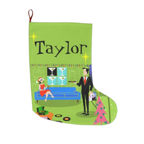 Retro Urban Christmas Couple Christmas Stocking