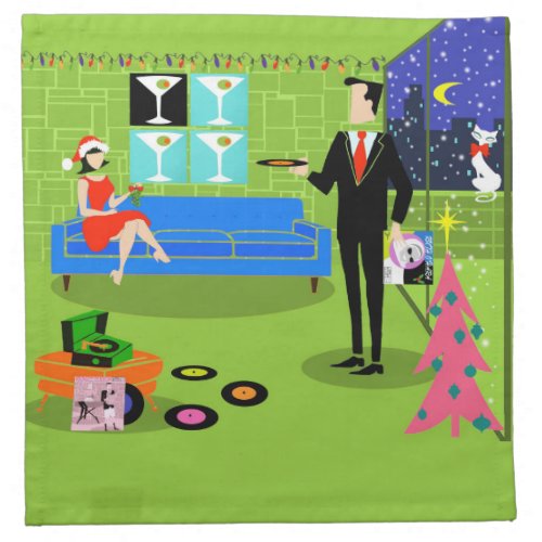 Retro Urban Christmas Couple Cocktail Napkins