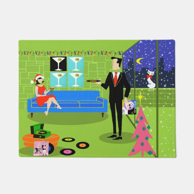 Retro Urban Christmas Couple Door Mat (Front)