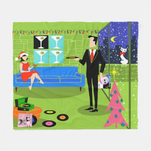 Retro Urban Christmas Couple Fleece Blanket