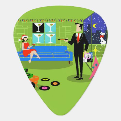 Retro Urban Christmas Couple Guitar Pick