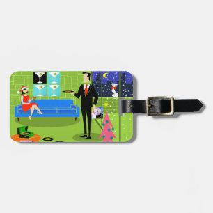 Retro Urban Christmas Couple Luggage Tag