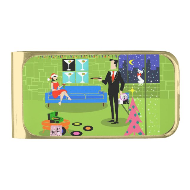 Retro Urban Christmas Couple Money Clip (Front)