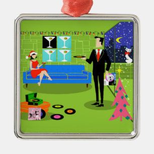 Retro Urban Christmas Couple Ornament