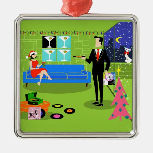 Retro Urban Christmas Couple Ornament