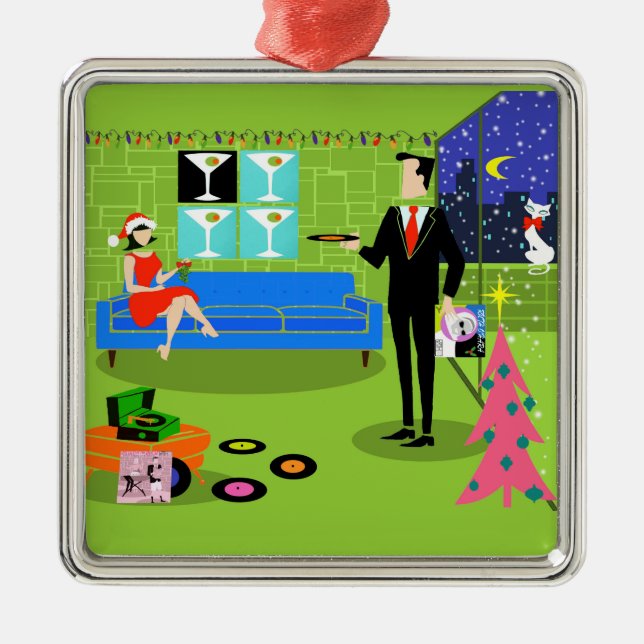 Retro Urban Christmas Couple Ornament (Front)