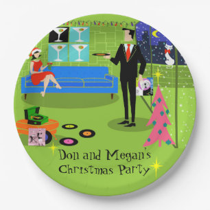 Retro Urban Christmas Couple Paper Pl Plates