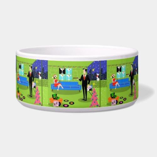 Retro Urban Christmas Couple Pet Bowl