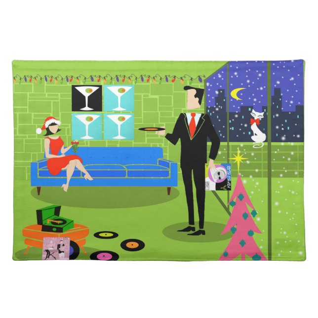 Retro Urban Christmas Couple Placemat (Front)