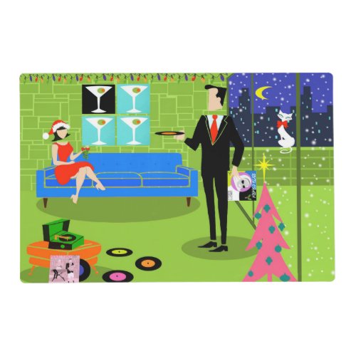 Retro Urban Christmas Couple Placemat