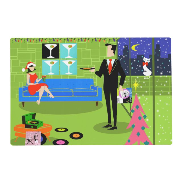 Retro Urban Christmas Couple Placemat (Front)