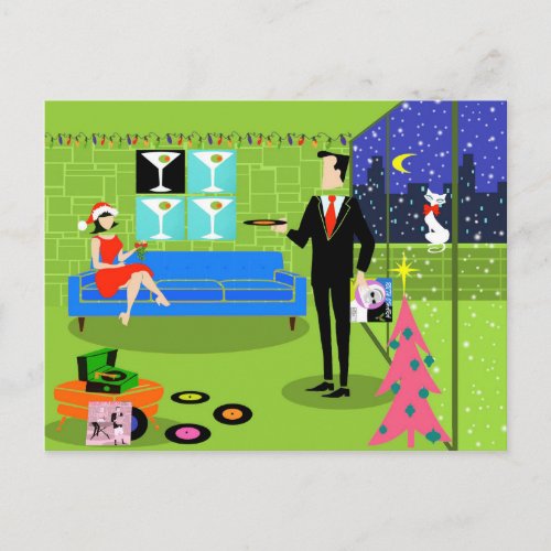 Retro Urban Christmas Couple Postcard