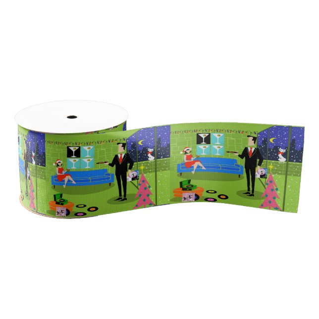 Retro Urban Christmas Couple Ribbon (Spool)
