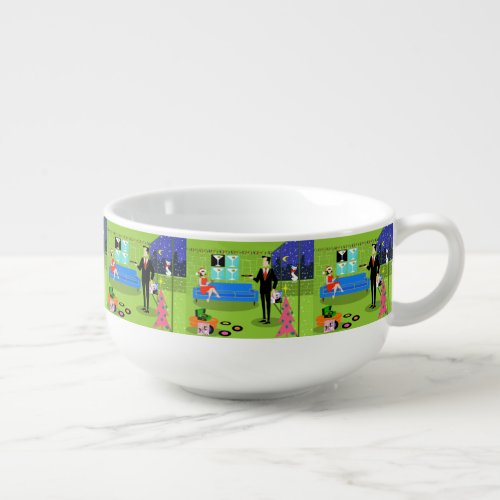 Retro Urban Christmas Couple Soup Mug