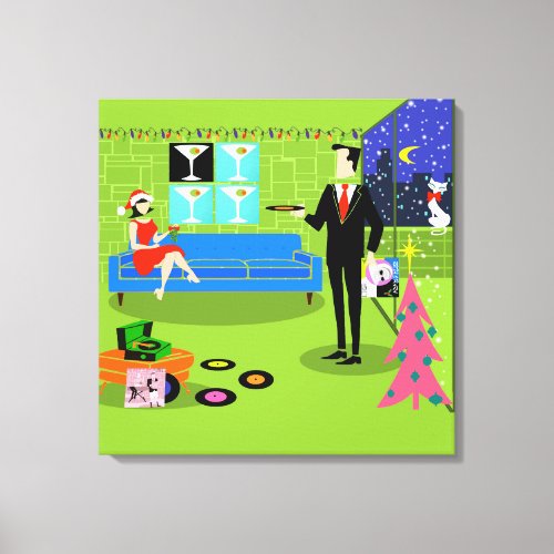 Retro Urban Christmas Couple Stretched Canvas