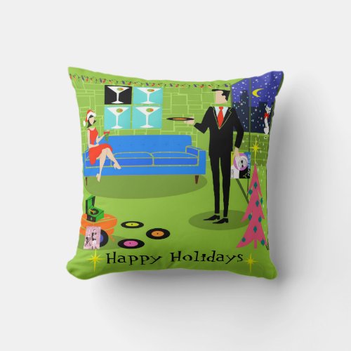 Retro Urban Christmas Couple Throw Pillow