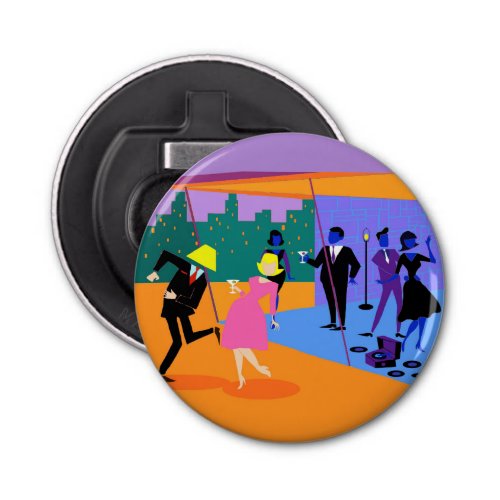 Retro Urban Rooftop Party Button Bottle Opener