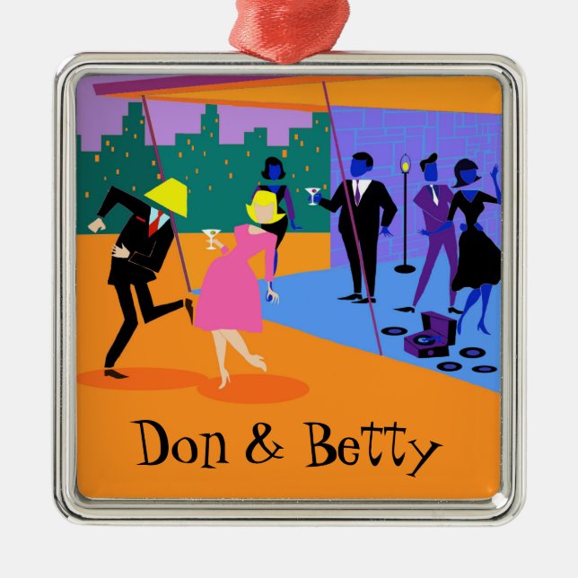 Retro Urban Rooftop Party Christmas Ornament (Front)