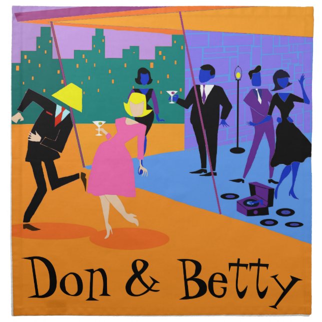Retro Urban Rooftop Party Cloth Napkins (Front)
