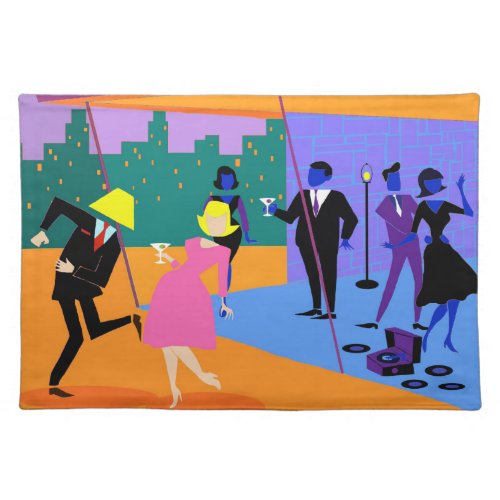 Retro Urban Rooftop Party Cloth Placemat