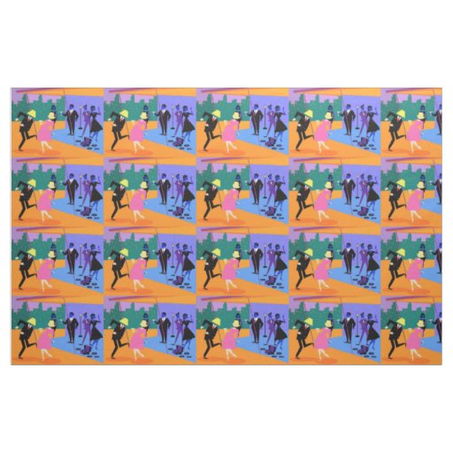 Retro Urban Rooftop Party Fabric