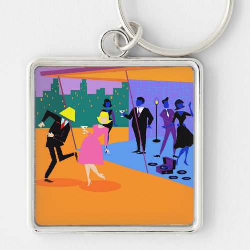 Retro Urban Rooftop Party Keychain