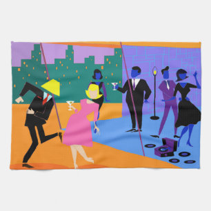 Retro Urban Rooftop Party Kitchen Towel