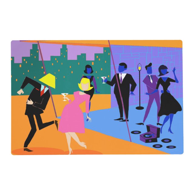 Retro Urban Rooftop Party Laminated Placemat (Front)