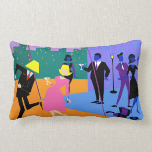 Retro Urban Rooftop Party Lumbar Pillow