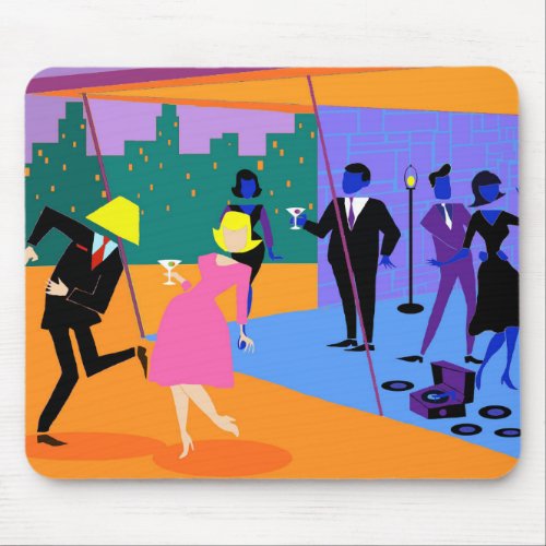 Retro Urban Rooftop Party Mousepad