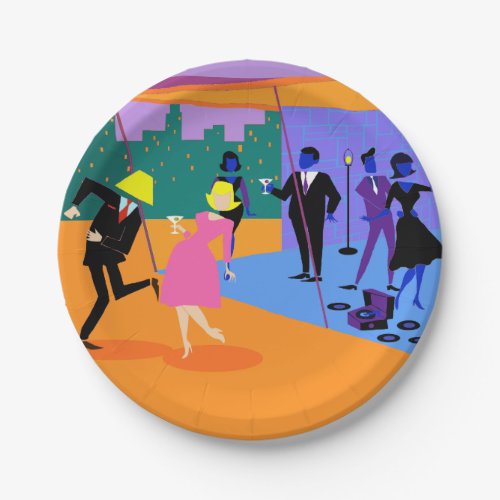 Retro Urban Rooftop Party Paper Plate