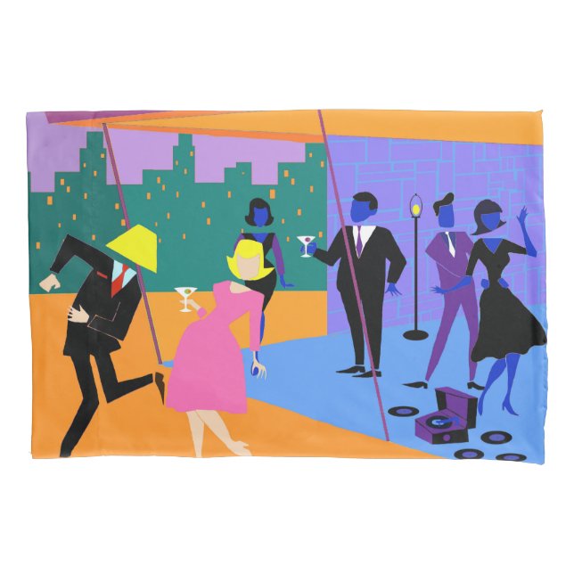 Retro Urban Rooftop Party Pillowcase (Front)