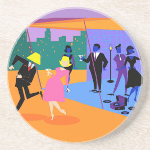 Retro Urban Rooftop Party Sandstone Coaster